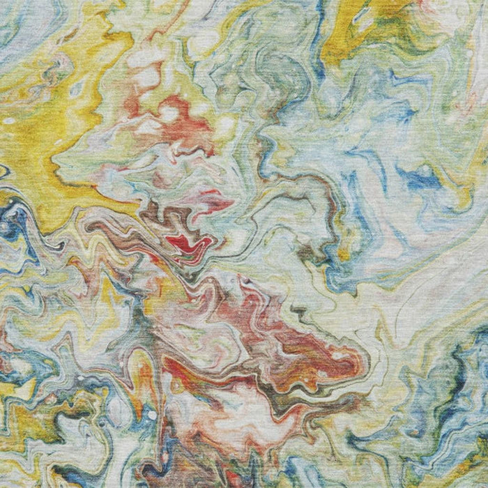 9' X 12' Abstract Washable Area Rug With UV Protection (650961) - Ivory / Yellow / Blue