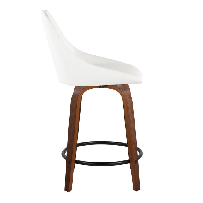 Diana - 24" Fixed-Height Counter Stool With Swivel And Round Black Metal Footrest (Set of 2) - Walnut Wood