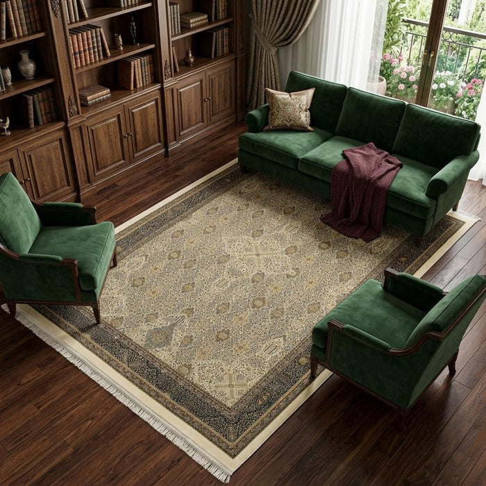 10' X 13' Medallion Area Rug With Fringe (574459) - Ivory / Dark Blue