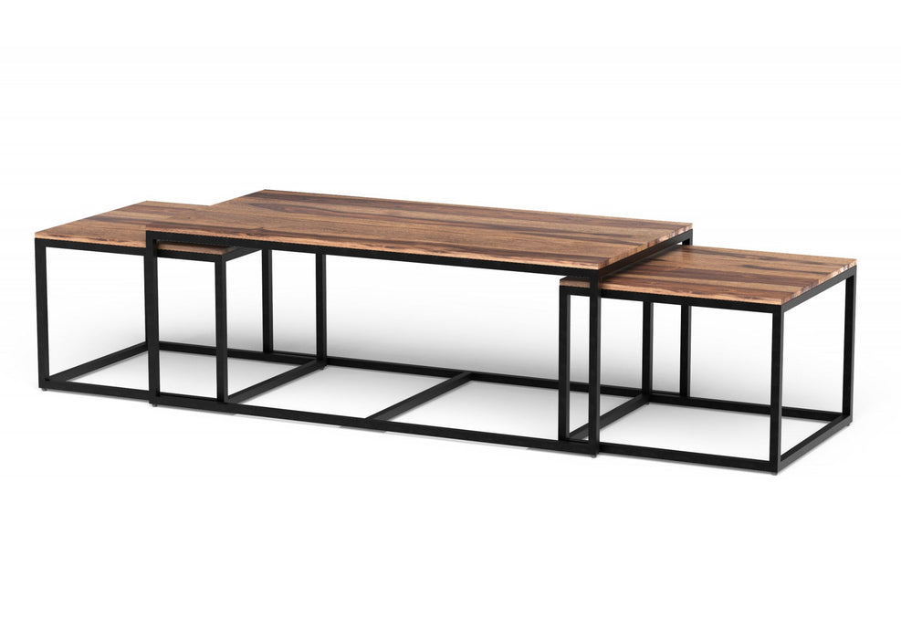 Natural Wood Nesting Coffee And End Tables (Set of 3) - Brown