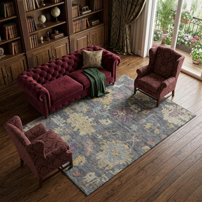 10' X 14' Floral Washable Area Rug With UV Protection (684504) - Blue / Gold / Coral