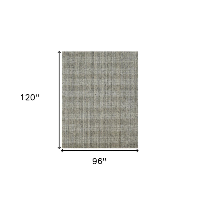 8' X 10' Wool Plaid Hand Woven Area Rug - Gray And Beige