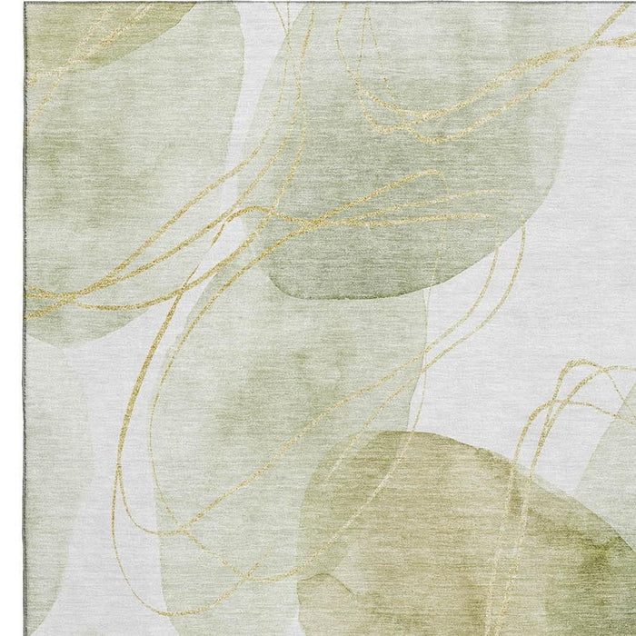 10' X 14' Abstract Washable Area Rug With UV Protection (648424) - Green / Gold / Ivory