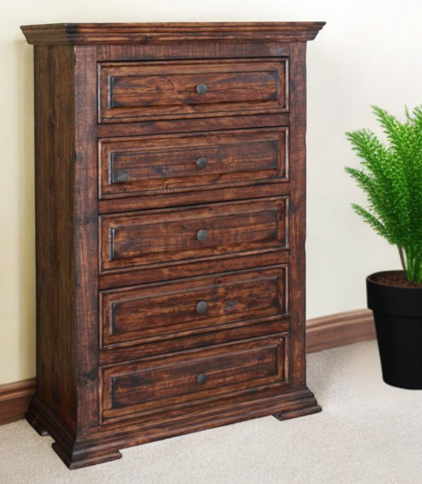 Solid Wood Five Drawer Chest - Chocolate