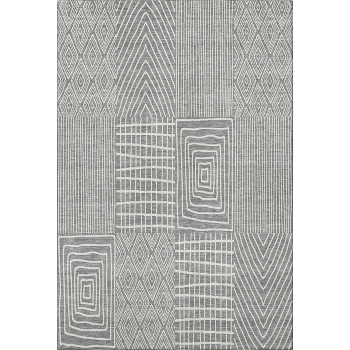 10' X 14' Geometric Washable Area Rug With UV Protection (678071) - Gray / Ivory