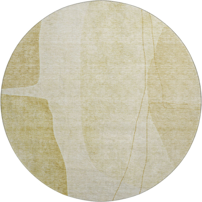8' Abstract Washable Round Rug With UV Protection (656570) - Gold / Beige