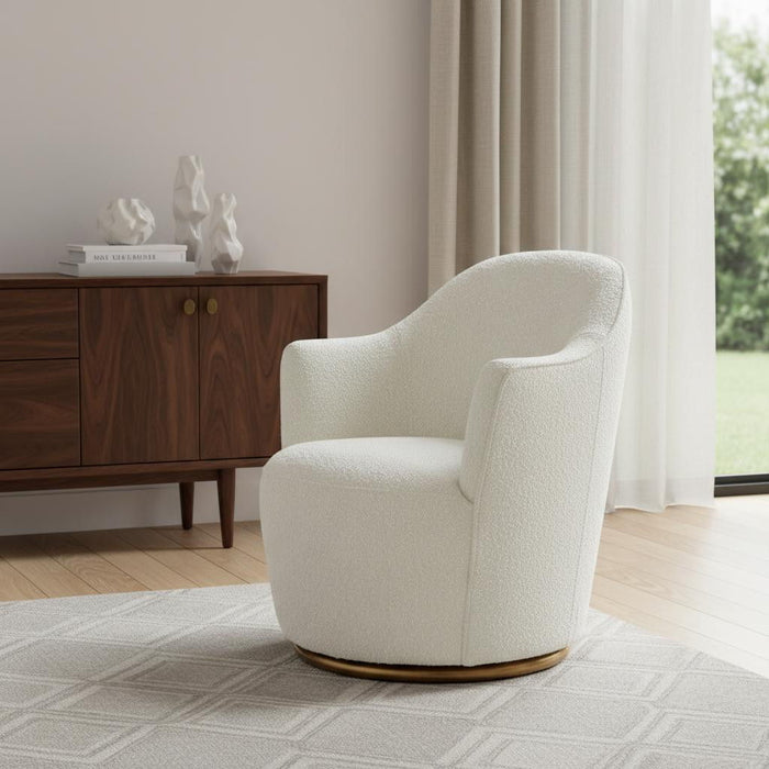 Stylish Sherpa Metal Swivel Chair - White And Gold
