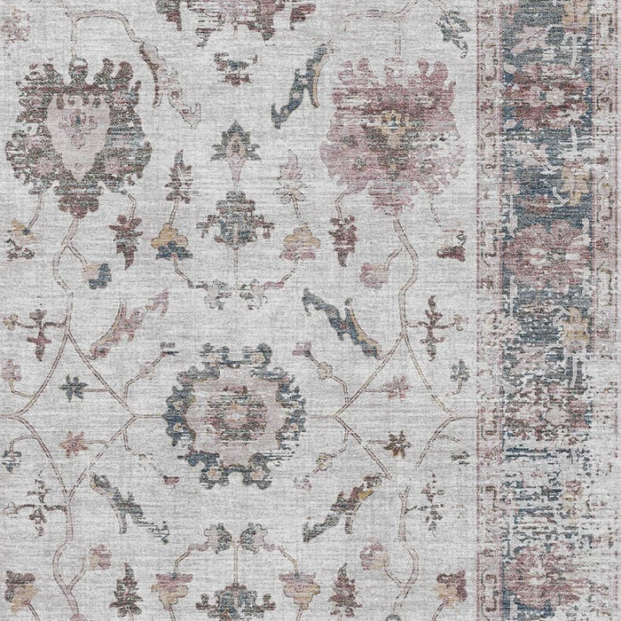 10' X 14' Oriental Washable Area Rug With UV Protection (709866) - Blush / Ivory / Denim Blue