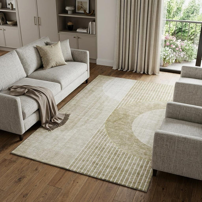 9' X 12' Geometric Washable Area Rug With UV Protection (655757) - Taupe / Beige