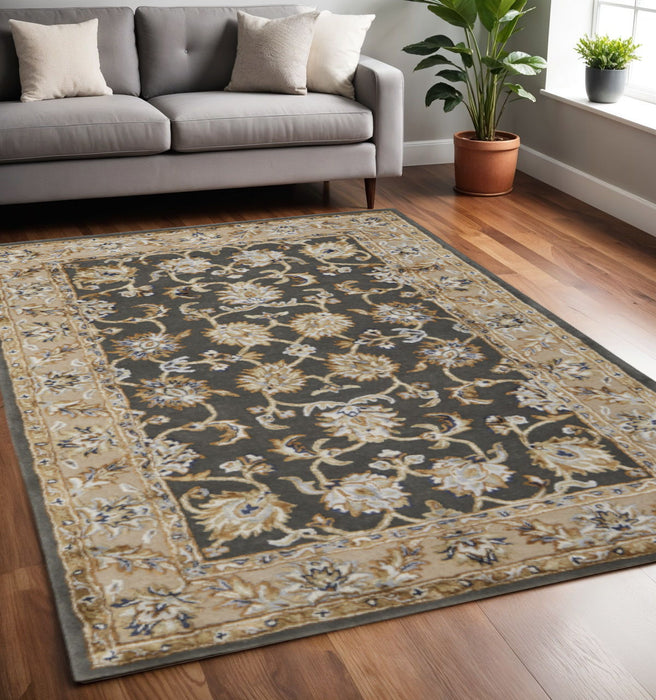 5' X 8' Floral Hand Tufted Area Rug - Taupe