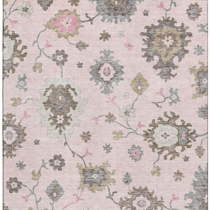 10' X 14' Floral Medallion Washable Area Rug With UV Protection - Pink
