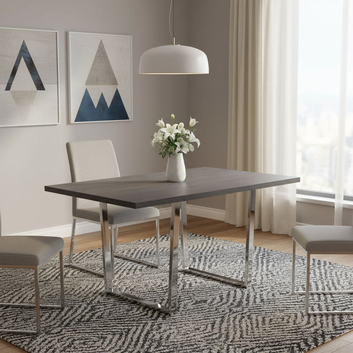 59" Metal Sled Base Dining Table - Gray / Silver