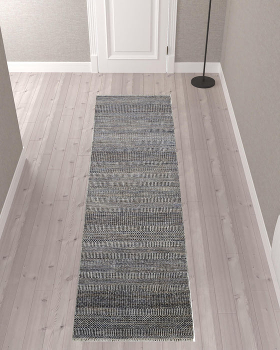 10' Wool Striped Hand Knotted Runner Rug - Gray