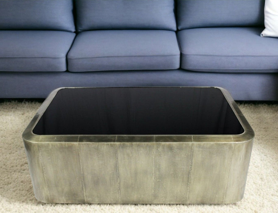 54" Glass And Metal Solid Coffee Table - Black And Silver