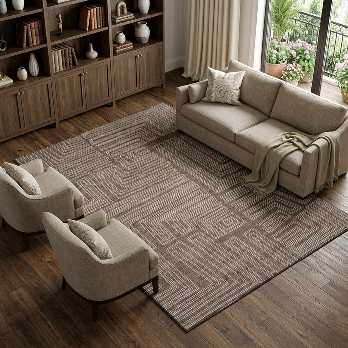 10' X 14' Geometric Washable Area Rug With UV Protection (681959) - Brown / Beige