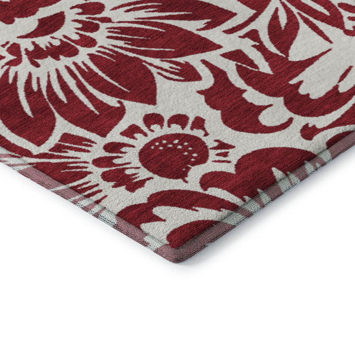 9' X 12' Floral Washable Area Rug With UV Protection (648633) - Burgundy / Ivory
