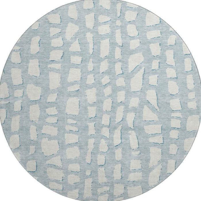 8' Cobblestone Washable Round Rug With UV Protection - Sky Blue And Ivory