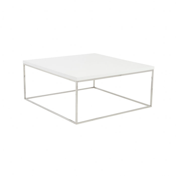 Metal Square Coffee Table - White And Silver