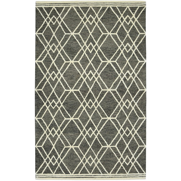 8' X 10' Wool Geometric Hand Hooked Area Rug - Dark Gray And Ivory
