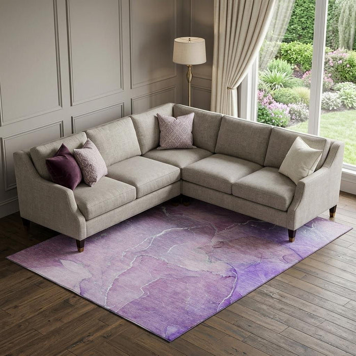10' X 14' Abstract Washable Area Rug With UV Protection (646990) - Purple / Ivory