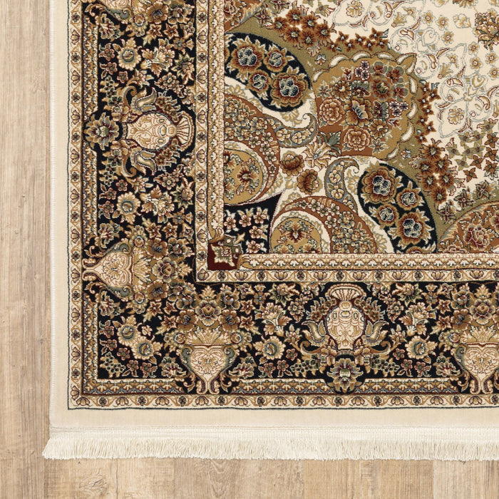 8' X 11' Traditional Medallion Area Rug With Fringe - Ivory