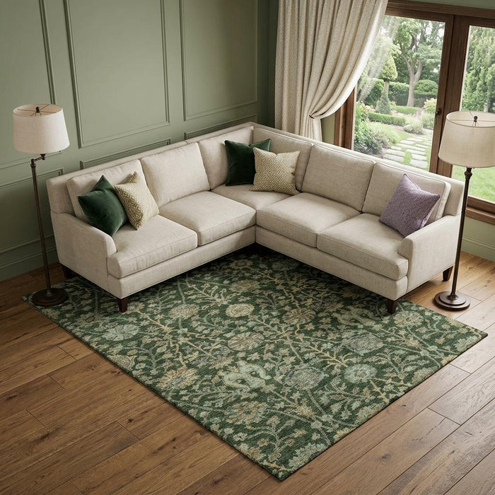 10' X 14' Floral Washable Area Rug With UV Protection (684022) - Green / Beige