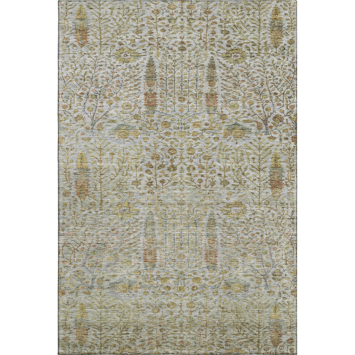 10' X 14' Floral Vines Washable Area Rug With UV Protection (716617) - Linen / Gold