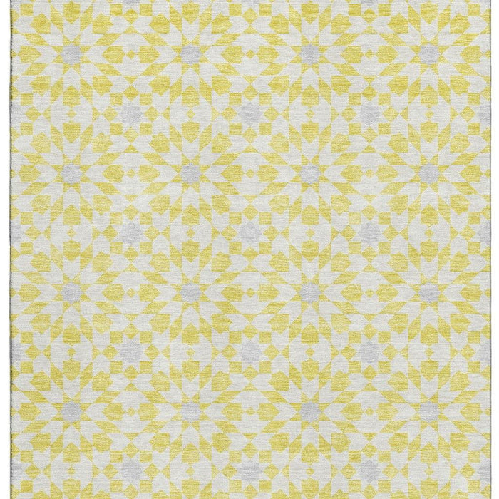 10' X 14' Geometric Washable Area Rug With UV Protection - Yellow And Gray