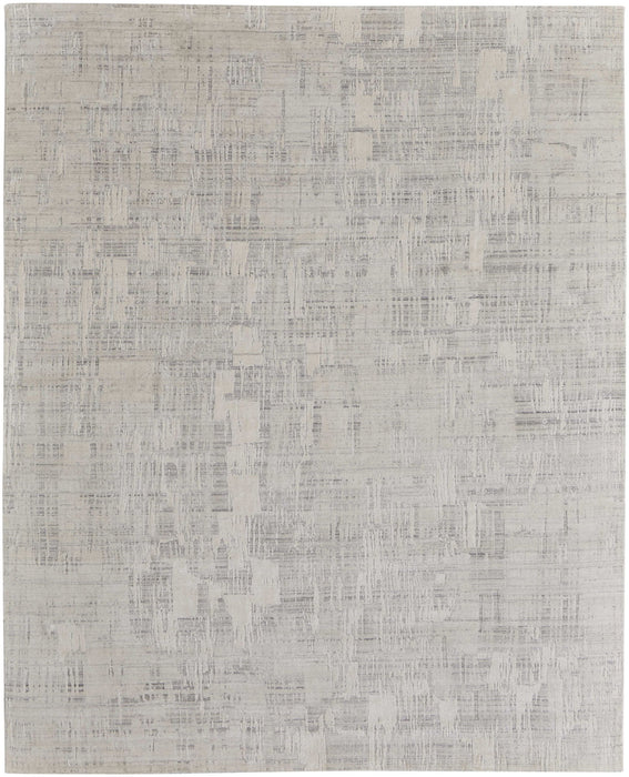 9' x 12' Abstract Hand Woven Worn Faded Wool Blend Area Rug - Ivory And Gray