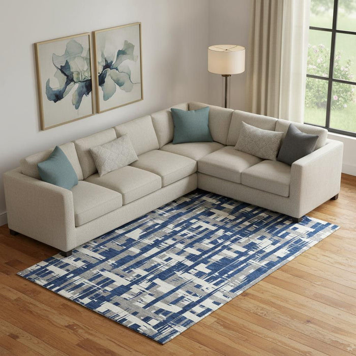 10' X 14' Striped Washable Area Rug With UV Protection (705701) - Navy Blue / Ivory