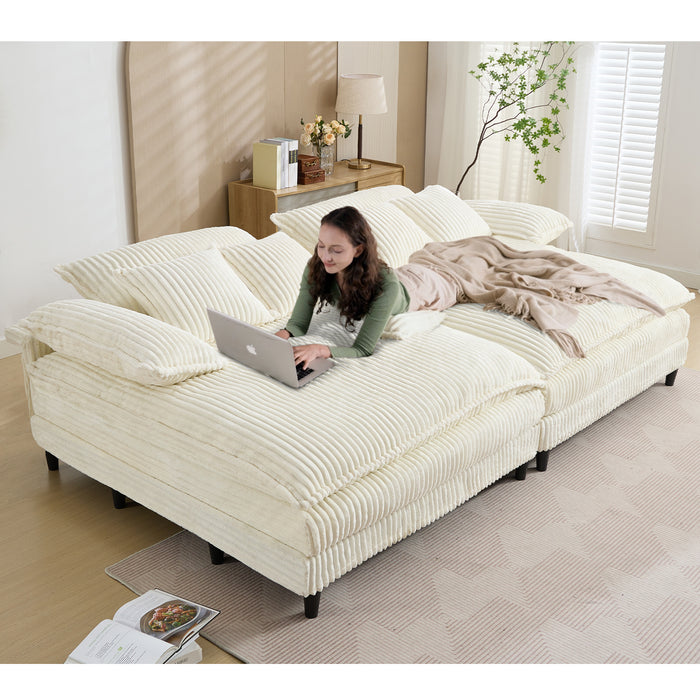 [NEW ARRIVED] [VIDEO PROVIDED]  109' W Oversized Double Lounge Chaise,Fluffy cushioned sofa bed,Deep Seat,Corduroy,4 Pillows,Four gears can be adjusted,Leisure Sleeper Sofa Chair,2 PS,Beige