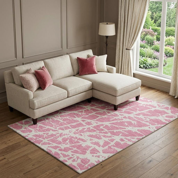 10' X 14' Abstract Washable Area Rug With UV Protection (646578) - Pink / Ivory