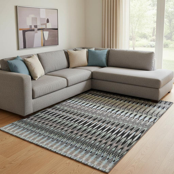 10' X 14' Southwestern Washable Area Rug With UV Protection (668217) - Black / Gray / Blue