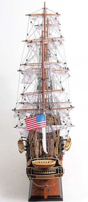 Hand Painted 1797 USS Constitution Medium Open Fron Display Case Model Boat - Brown