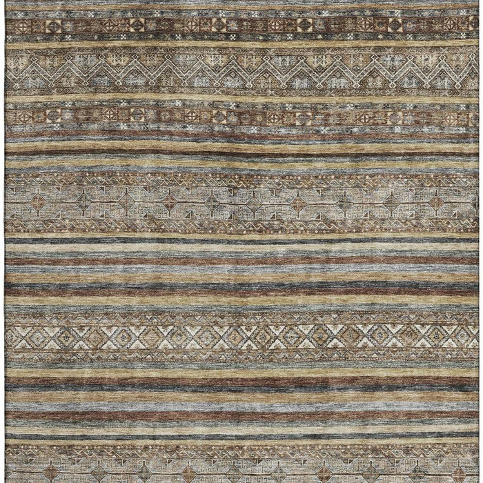10' X 14' Striped Washable Area Rug With UV Protection (695792) - Brown / Gray / Silver