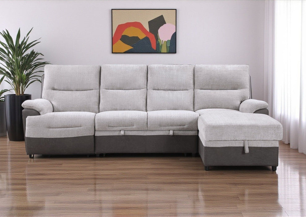 Fabric Sleeper L Shaped Three Piece Sofa Storage Chaise Sectional - Beige / Brown
