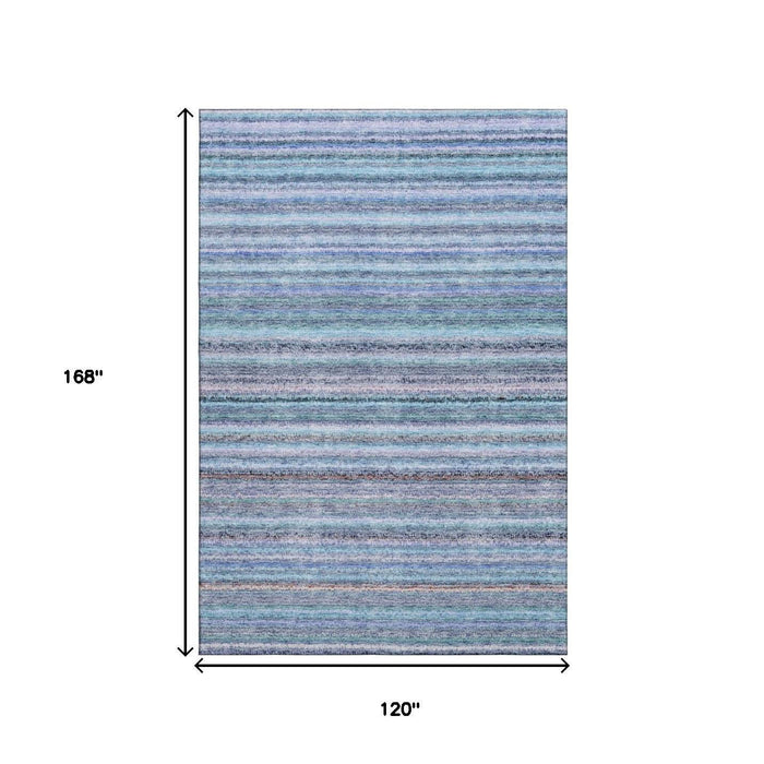 10' X 14' Striped Washable Area Rug With UV Protection (650824) - Sky Blue / Gray