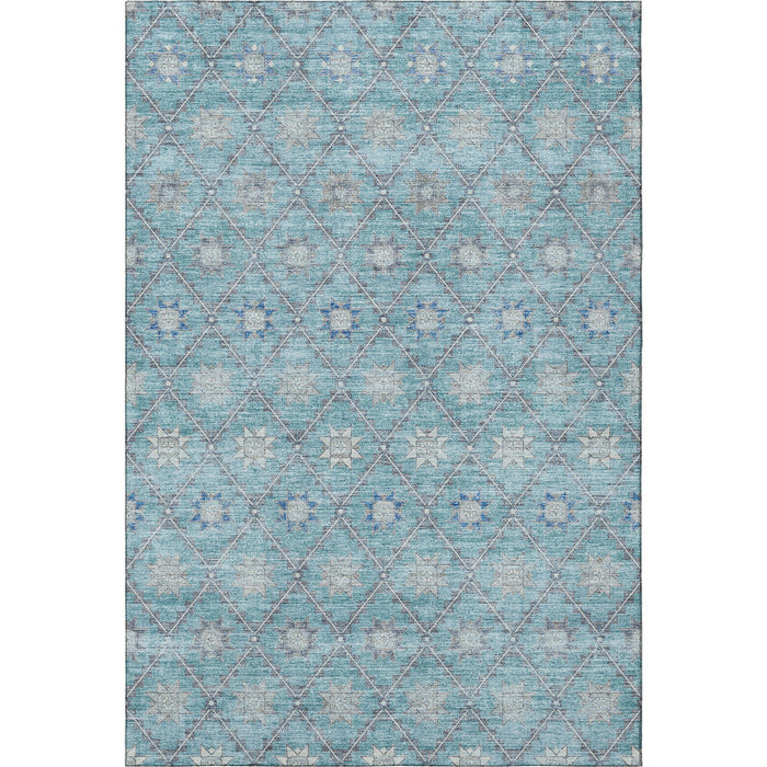 10' X 14' Geometric Washable Area Rug With UV Protection (706043) - Teal / Gray