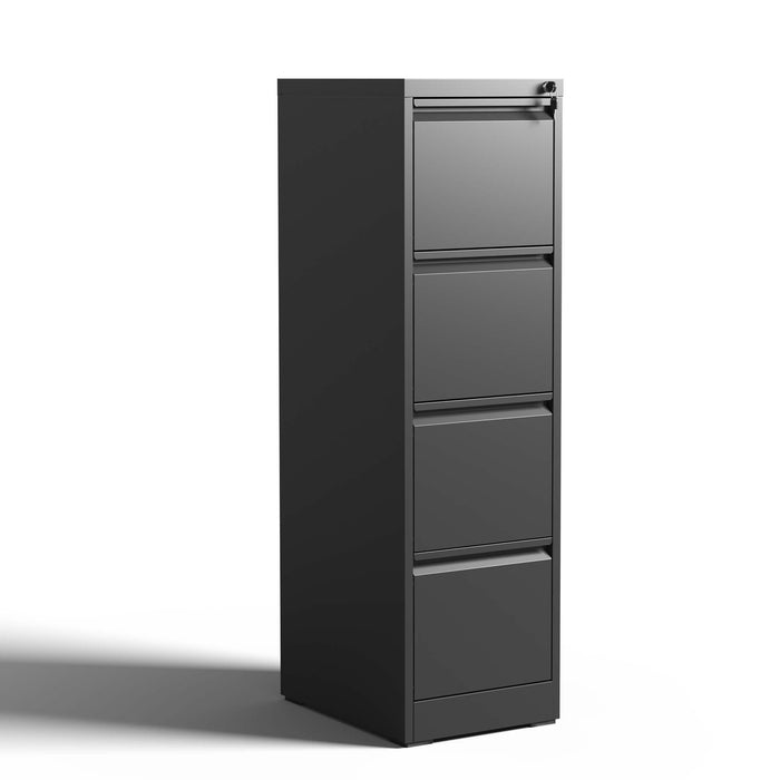 Giga steel vertical file cabinet with lock, suitable for A4, legal, and letter-sized documents, featuring multiple drawers.