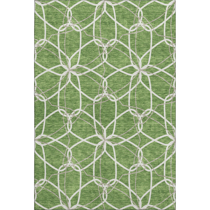 10' X 14' Geometric Washable Area Rug With UV Protection (675510) - Green / Ivory / Gray