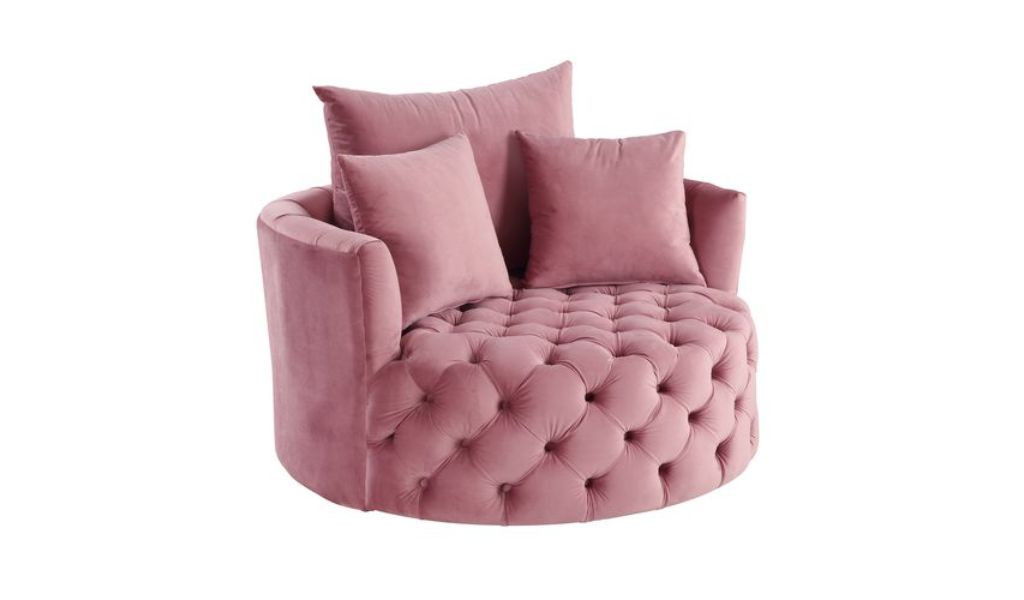 Velvet Tufted Swivel Barrel Chair And Toss Pillows - Pink