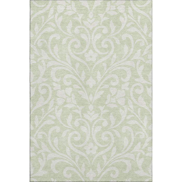 10' X 14' Floral Washable Area Rug With UV Protection (669582) - Artichoke Green / Ivory