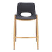 Set of two 26-inch black faux leather and steel low back counter height bar chairs with gold accents by HomeRoots.