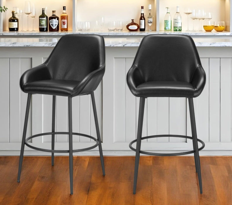 30" Faux Leather And Steel Bar Height Bar Chairs (Set of 2) - Black