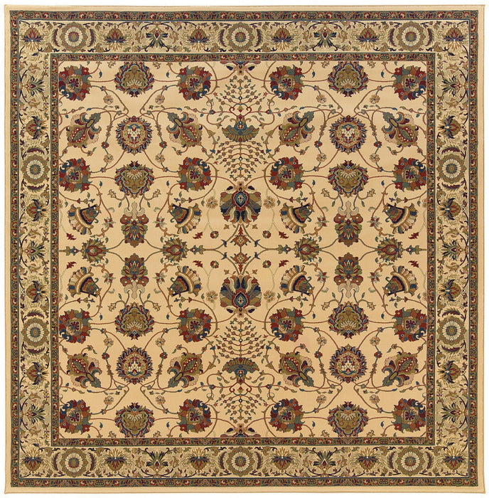 8' Traditional Oriental Polypropylene Square Rug - Ivory And Red