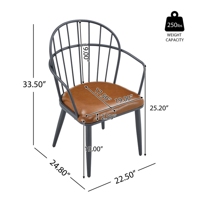 5 Piece Industrial Style Indoor Upholstered Dining Set With Metal Legs - Brown