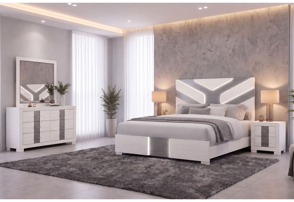 Optimus - 4 Piece Bedroom Set (Queen Bed, Dresser, Mirror, Nightstand) - White