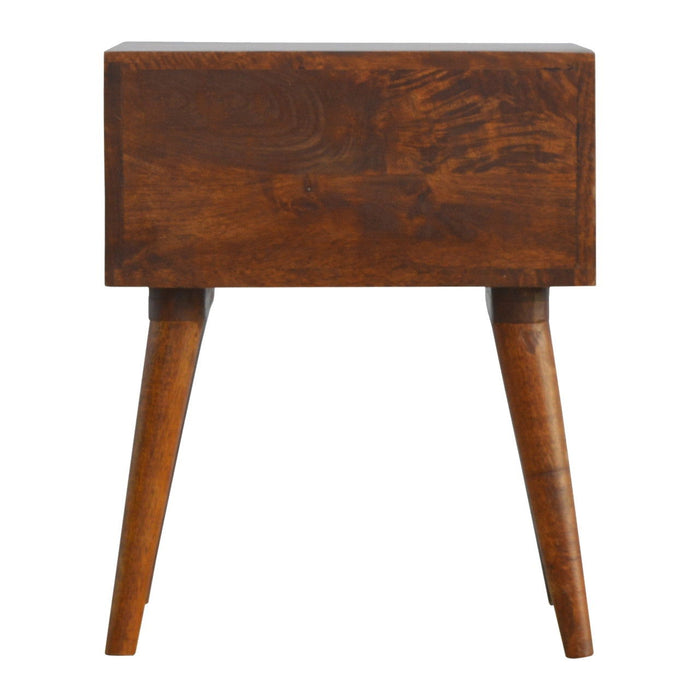 22" Solid Wood Geometric Brass Inlay Two Drawer Nightstand - Chestnut