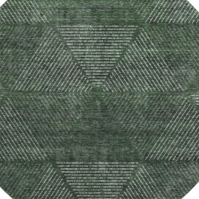 8' Geometric Washable Round Rug With UV Protection - Fern Green And Emerald