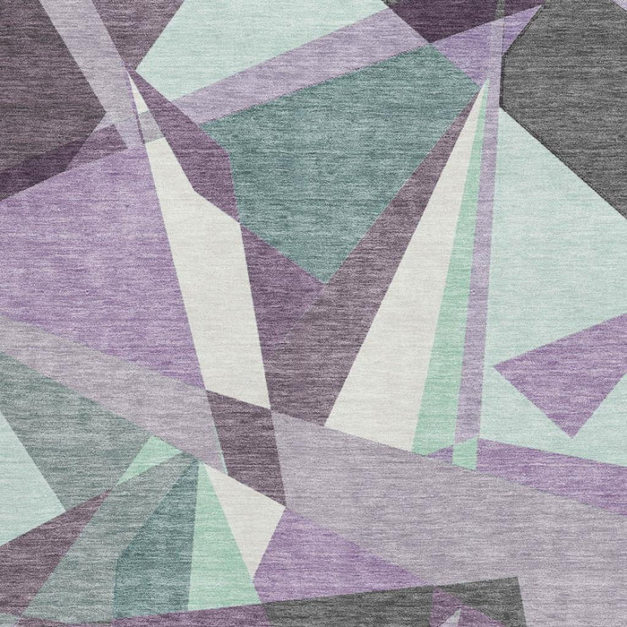 10' X 14' Geometric Washable Area Rug With UV Protection (694761) - Purple / Ivory / Teal